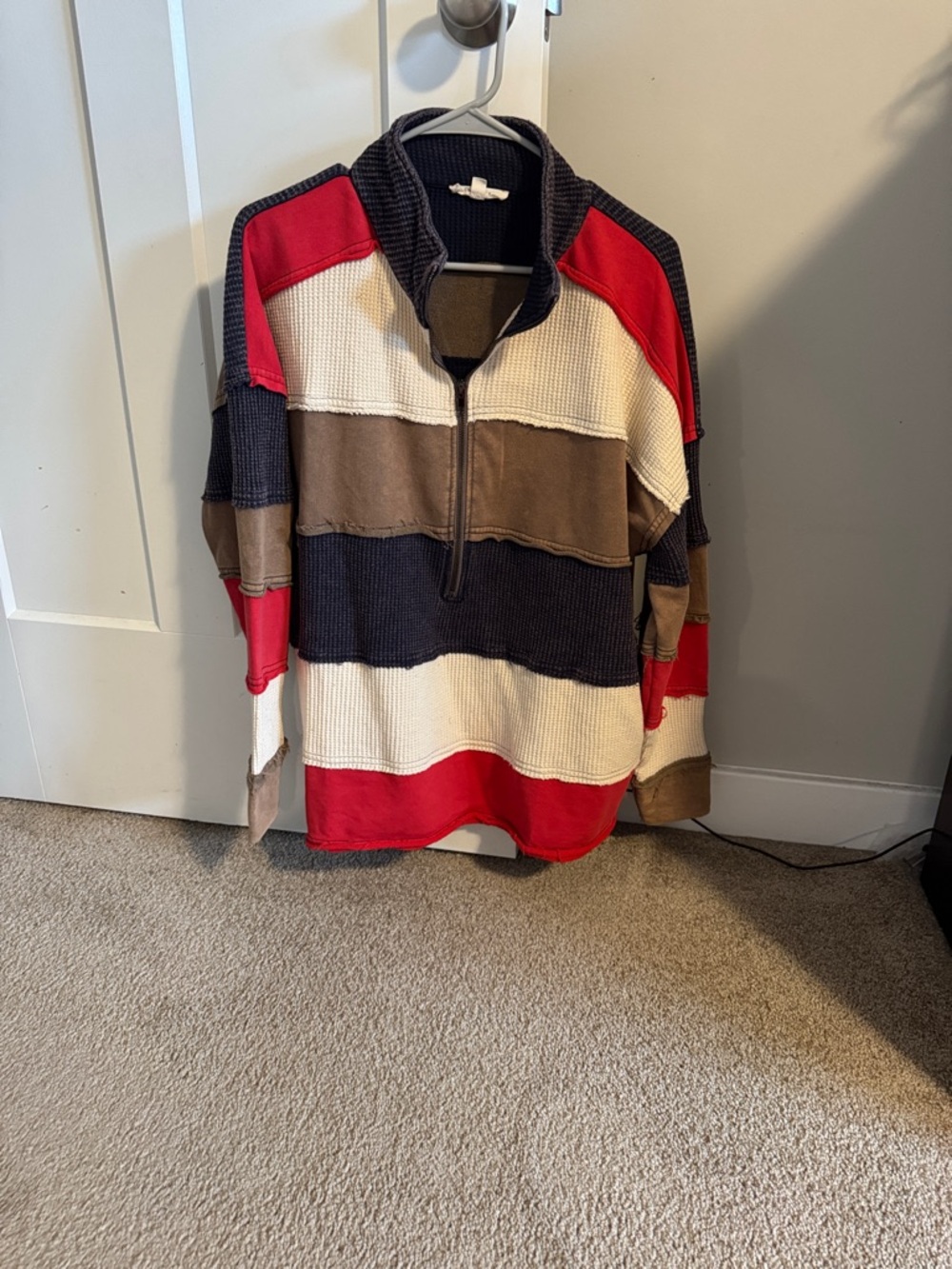 Oli & Hali Men’s Colorblock Half-Zip Sweater - Red, Navy, Brown, Cream